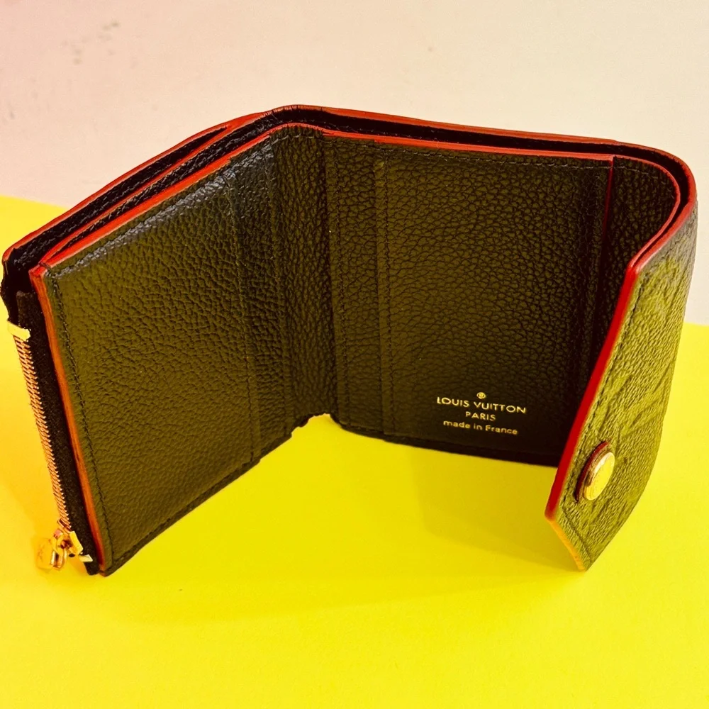 Louis Vuitton Black Embossed Monogram Compact Wallet with Red Trim